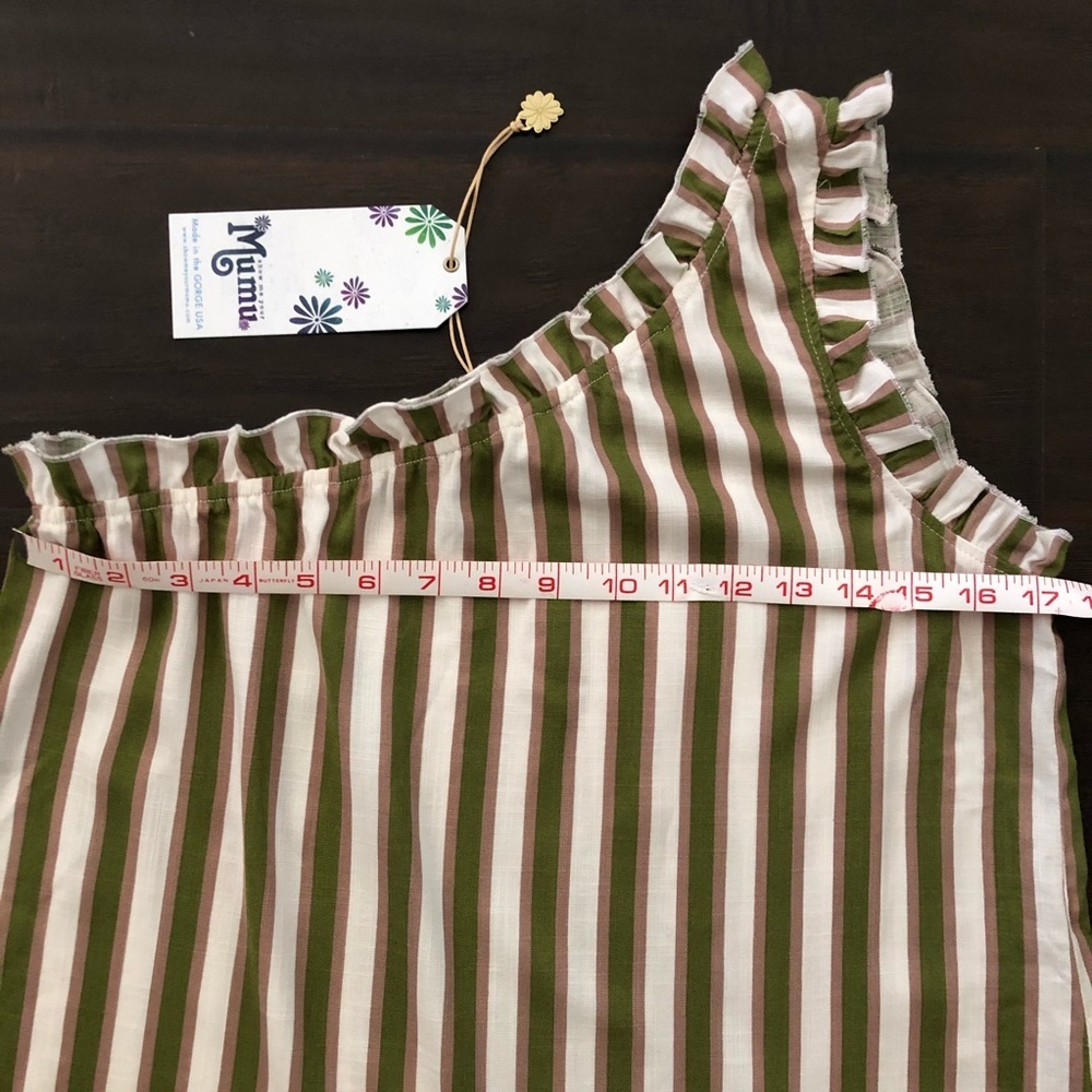 Show Me Your Mumu Ulani One Shoulder Ruffle Top Olive Stripe NWT Size S - Picture 11 of 15